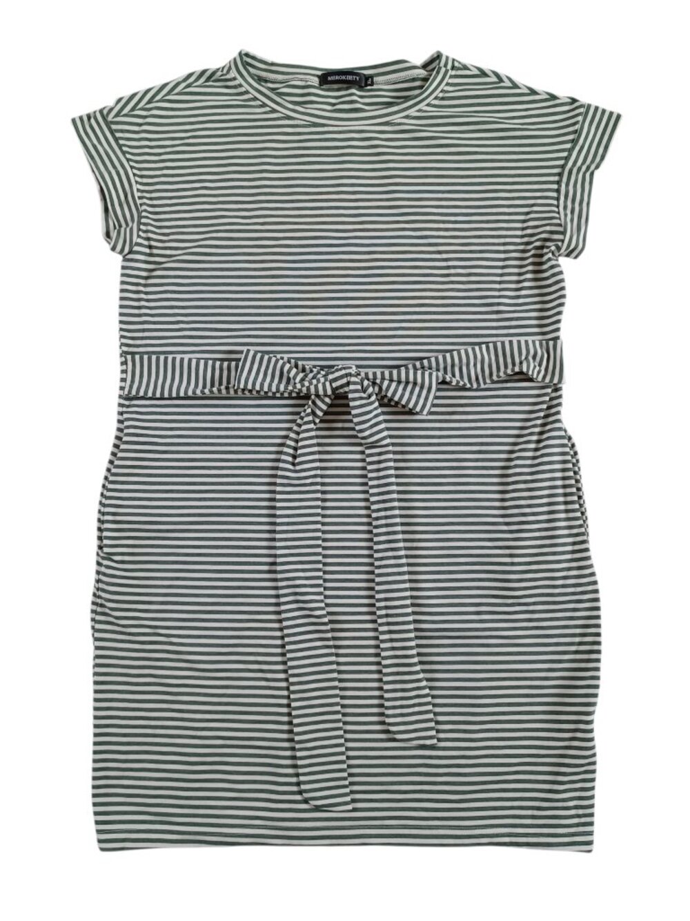 Merokeety Women's Dress TShirt Dress Stretchy Green White Short Sleeve Size XL